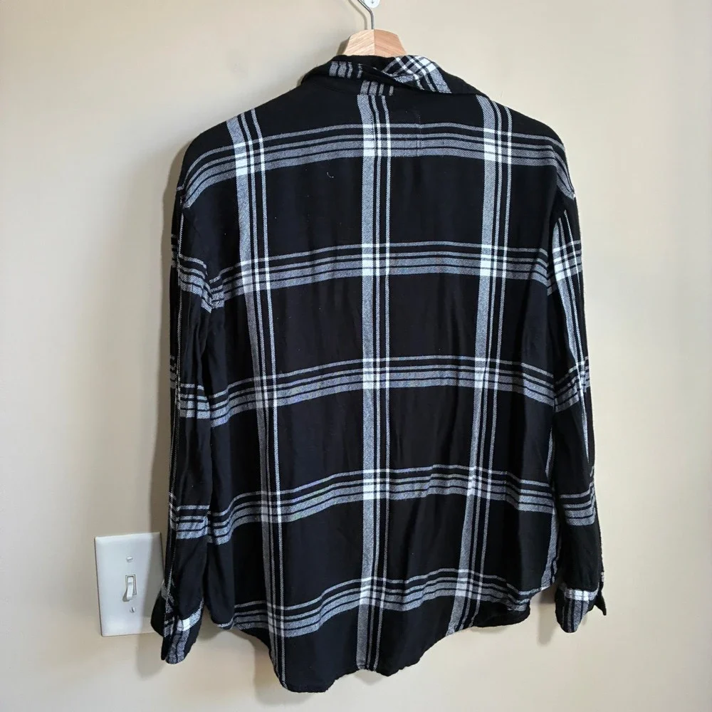 Justice Perfect Plaid Button Down Shirt 18/20 Black White Girls Viscose Top
